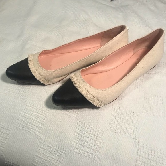 Kate Spade Natural & Black Cap Toe Nelly Flats 9.5 - Picture 1 of 6